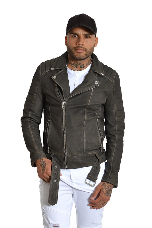 Biker Leather Jacket Grey